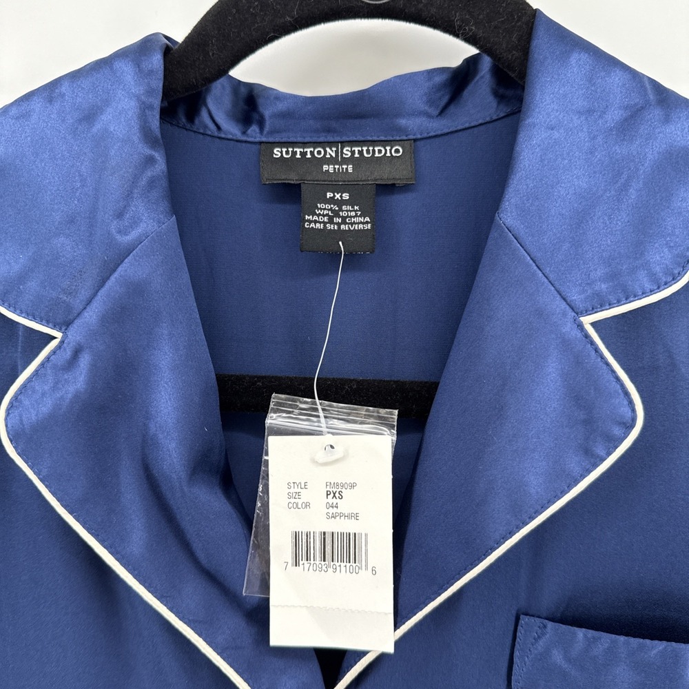 Sutton Studio 100% Silk Nightgown Womens XS Petite Blue Pajama Sleep Shirt NWT - Picture 3 of 7
